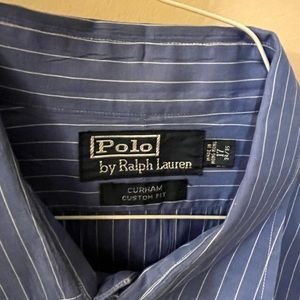 Ralph Lauren Polo brand blue with white stripes dress shirt w/ straight collar.